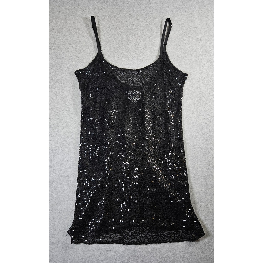 Intimately Free People Black Sheer Sequin Sexy Mini Sz M Cami Dress - Picture 2 of 12